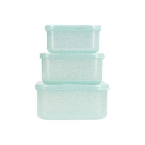 3 Boîtes à Déjeuner Aqua Paillettes Turquoise